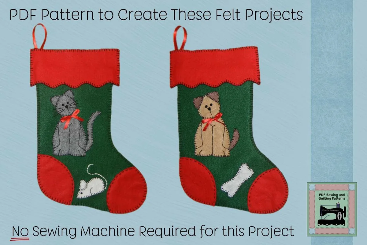 PDF Pattern for Felt Pet Stockings – Christmas stocking sewing pattern PDF