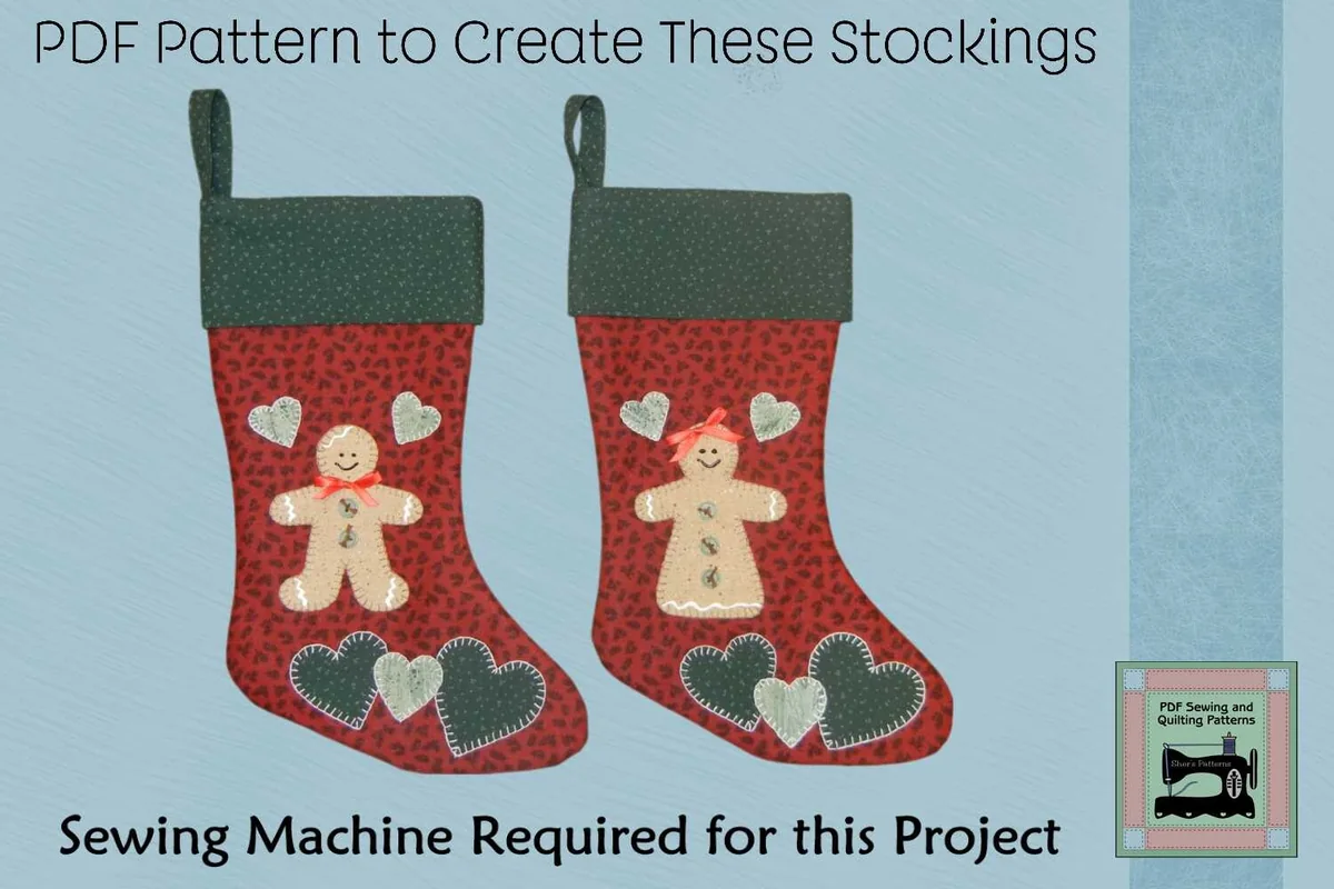 PDF Pattern for Gingerbread Stocking – Christmas stocking sewing pattern PDF