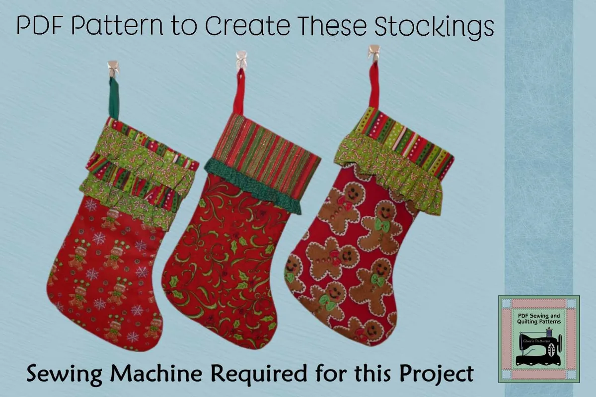 PDF Pattern for Ruffled Cuffs Stockings – Christmas stocking sewing pattern PDF